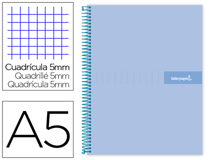 Cuaderno espiral Liderpapel Crafty A5 tapa extradura 120h micro 90g c/5mm. color celeste